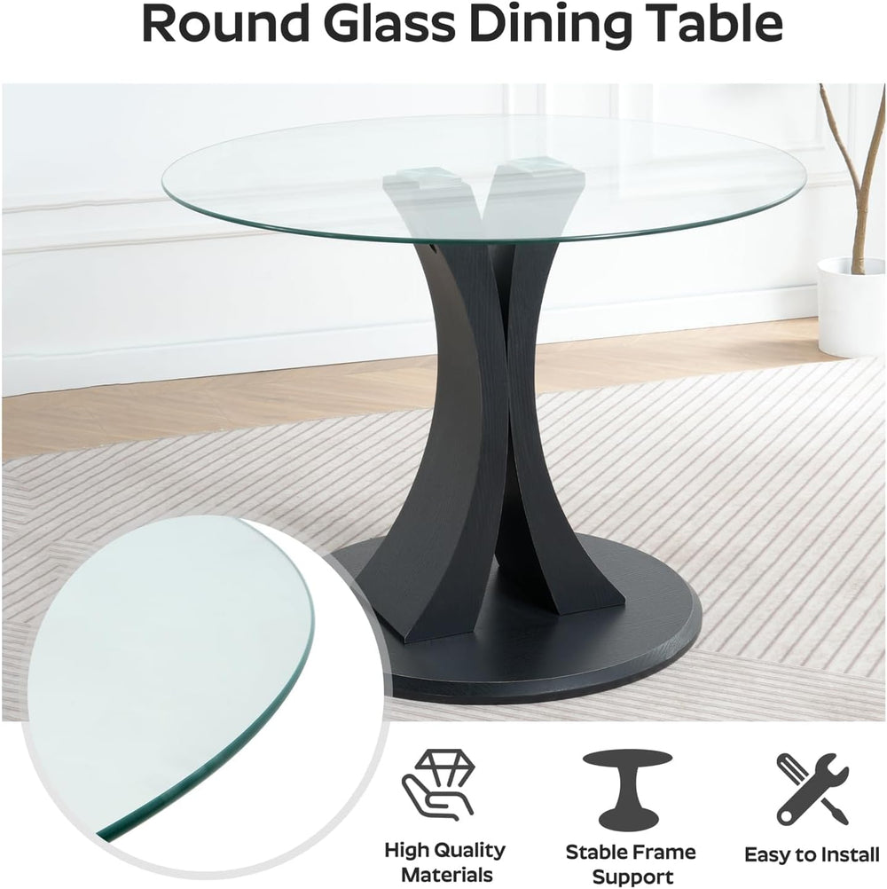 5-Piece Dining Table Set with 39In Tempered Glass Table and 4 Velvet Upholste...
