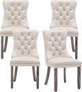 Velvet Dining Chairs Set of 4,Upholstered Dining Chairs with Ring Pull Trim and Button Back,Modern Seating for Living Room, Bedroom, Kitchen (Beige)