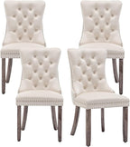 Velvet Dining Chairs Set of 4,Upholstered Dining Chairs with Ring Pull Trim and Button Back,Modern Seating for Living Room, Bedroom, Kitchen (Beige)