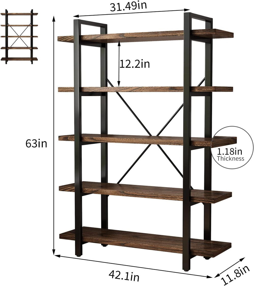 5-Tier Industrial Style Solid Wood Bookcase and Book Shelves,Rustic Wood and ...