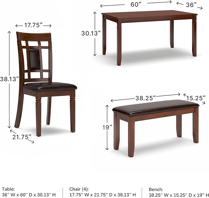 Signature Design by Ashley Bennox Dining Room Table and Chairs with Bench (Set of 6), Brown