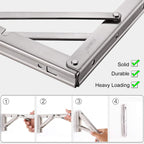 YUMORE Folding Shelf Brackets 10", Max Load: 330lb Heavy Duty Stainless Steel Collapsible Shelf Bracket for Table Work Bench, Space Saving DIY Bracket, Pack of 2