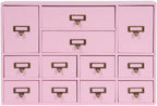 12-Drawer Wooden Storage Cabinet Organizer, Apothecary Cabinet Vintage Library Card Catalog Cabinets for Countertop Apothecary Tea Coffee Pod Storage (Pink)