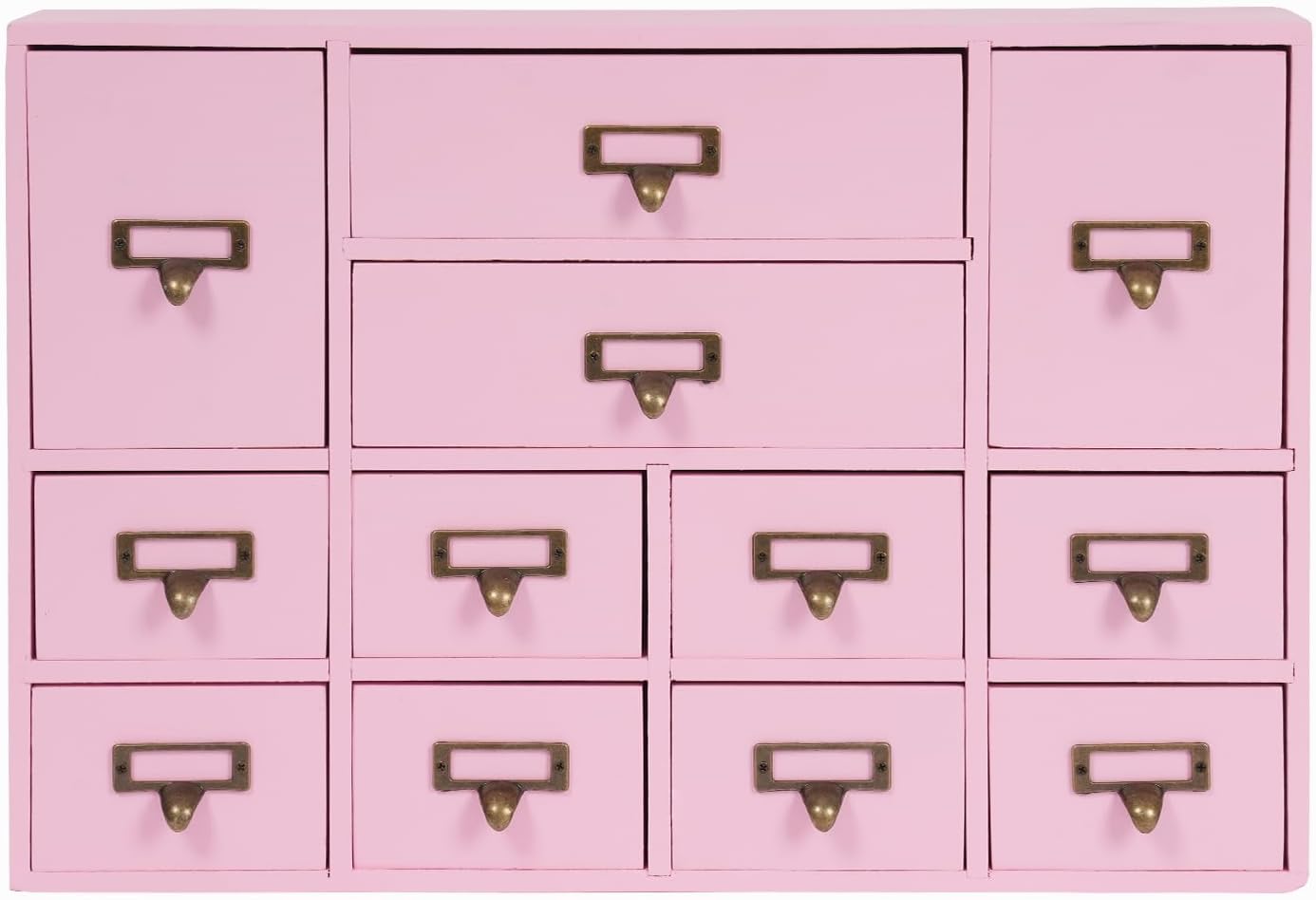 12-Drawer Wooden Storage Cabinet Organizer, Apothecary Cabinet Vintage Library Card Catalog Cabinets for Countertop Apothecary Tea Coffee Pod Storage (Pink)