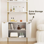 Halitaa 71”Ladder Shelf with Storage Cabinet, Wall Mounted Ladder Bookshelf | Modern Wall Mount Bookcase with Fluted Doors, Display Shelves for Living Room, Bedroom, Bathroom, Home Office, White & Gold