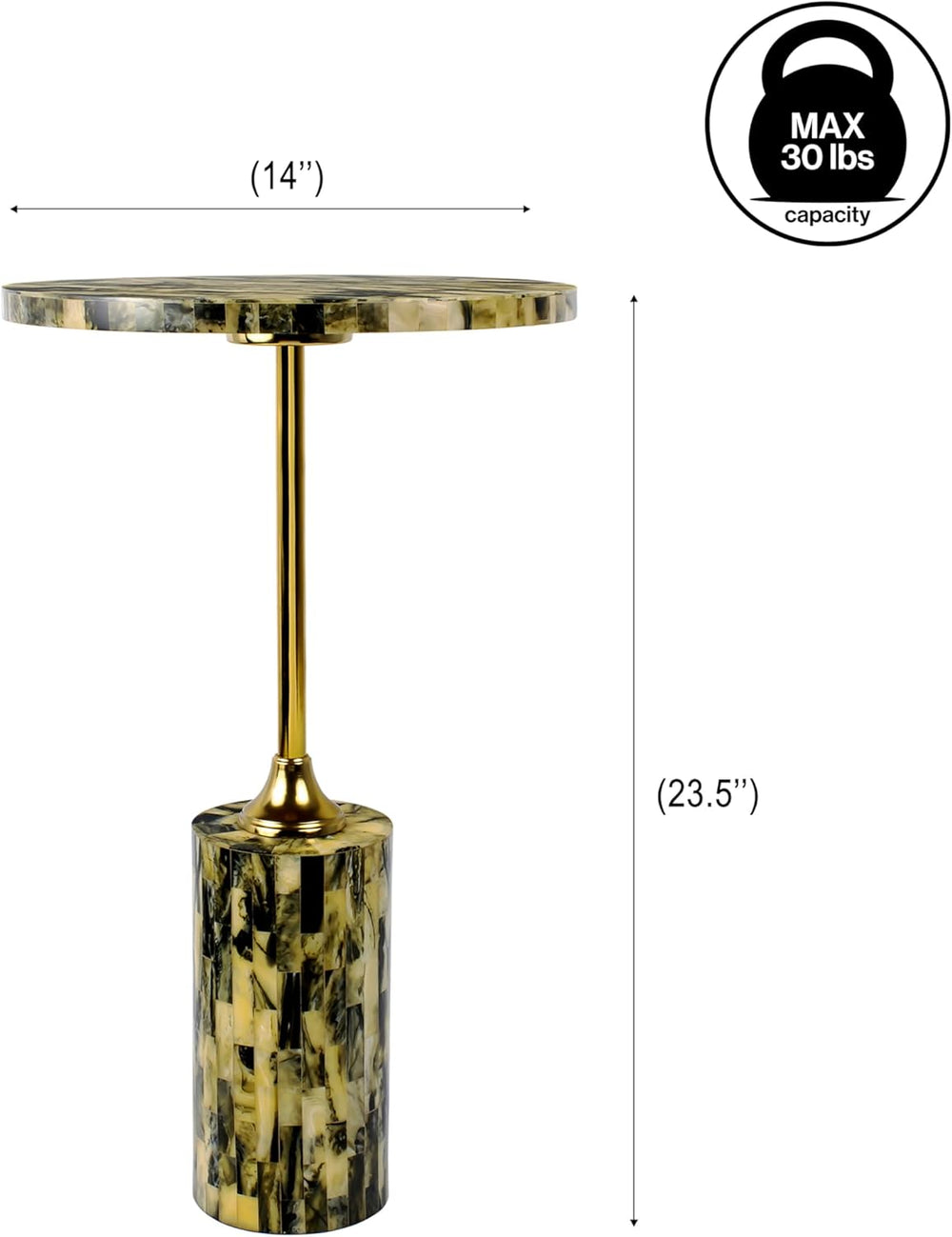 JONATHAN Y Hedda Gold Iron 23.5" Round Pedestal Drink Table with Yellow ...