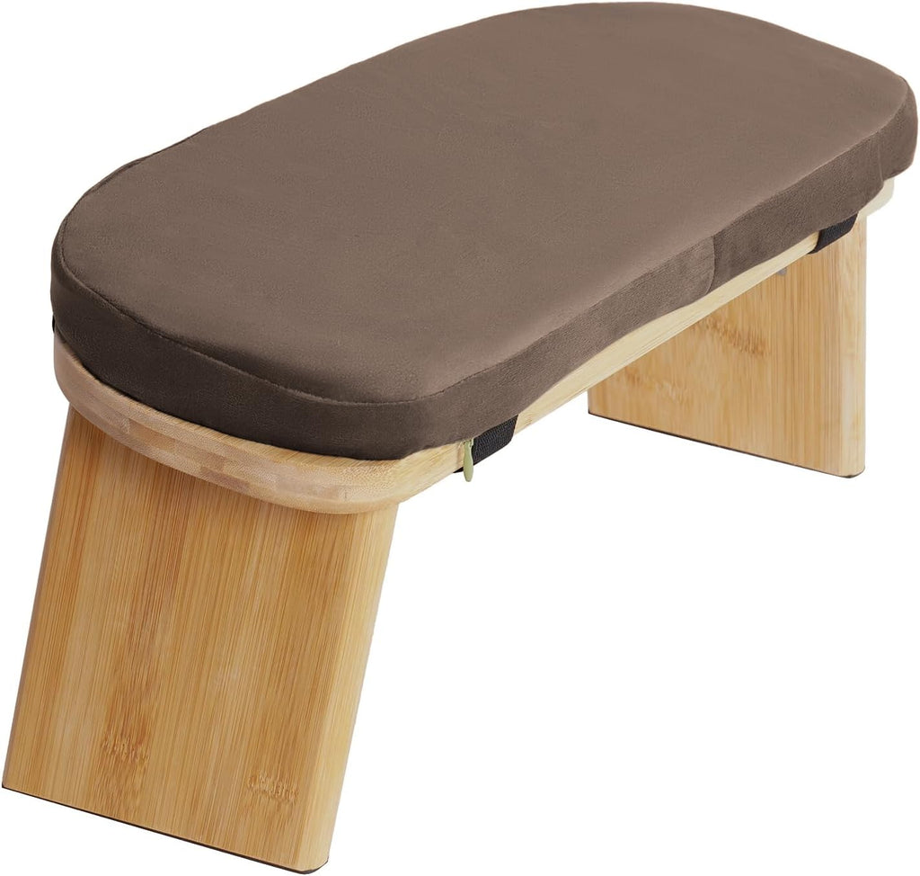 Coffee Brown Wooden Meditation Bench - Foldable & Ergonomic! Perfect for Home Use. Transform Your Space into a Zen Retreat. Ideal for Kneeling Meditation. Comfortable & Space-Saving!