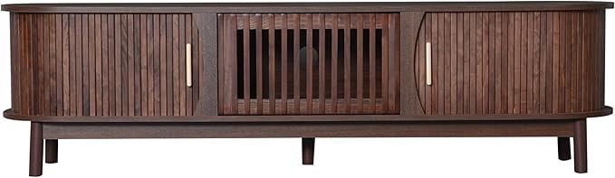 Ball & Cast 67" Modern Farmhouse TV Stand for TVs up to 75",Media Console with Drop-Down & Sliding Doors,Entertainment Center w/2 Storage Cabinets & Solid Wood Legs for Living Room,Bedroom Dark Brown