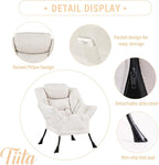 Tiita Lazy Chair with Ottoman, Modern Large Accent Lounge Armchair, Comfy Leisure Sofa Reading Chair with Footrest for Bedroom, Living Room, Dorm Rooms, Garden and Courtyard, Beige