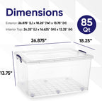 Superio Storage Bins with Lids- Clear Boxes for Organizing, Stackable Plastic Containers- BPA Free, Non-Toxic, Odor Free, Organizer for Home, Office, Dorm (6 Pack, 85 Qt (Wheeled))