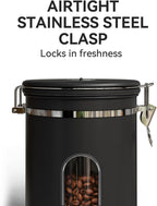 Veken Coffee Canister with Window,Airtight Stainless Steel Pantry Container,Home Kitchen Food Storage Organizers for Ground,Beans,Espresso,Rice,Tea,Sugar,Cereal, Flour,Bar Accessories,Gifts,22OZ,Black