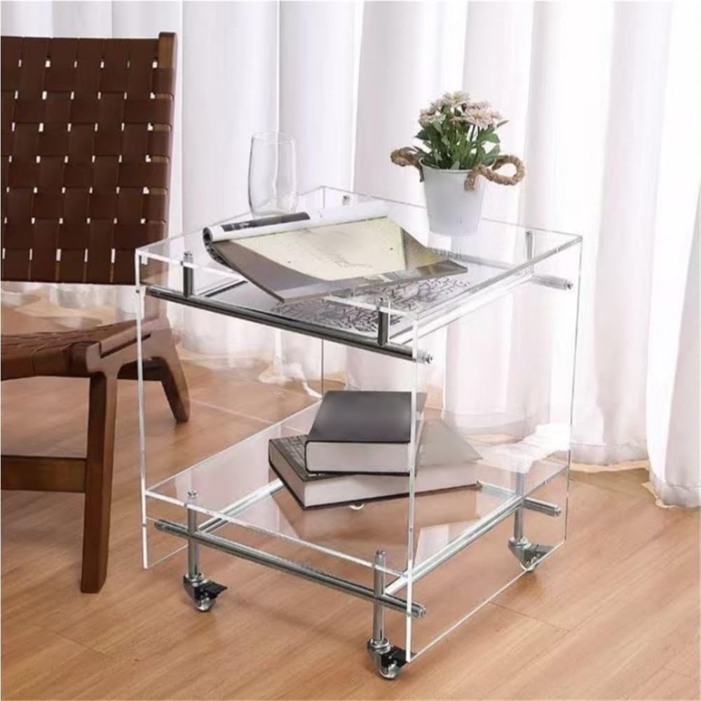 Movable Acrylic Couch Side Table, Creative Double-Layer Night Stand, Transpar...