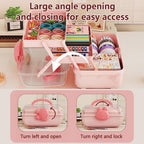 Cute Hair Accessories Organizer 3-Layers Kids Jewelry Storage Box Plastic Hair Accessories holder for Girls (Pink-Rabbit)