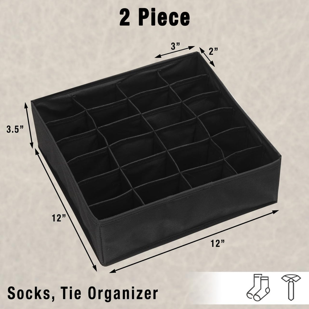 Simple Houseware 2 Pack Closet Sock Organizer, 24 Cell Drawer Divider, Black