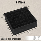 Simple Houseware 2 Pack Closet Sock Organizer, 24 Cell Drawer Divider, Black