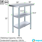 AmGood Stainless Steel Work Table with 2 Shelves | NSF | Metal Utility Table (30" Long x 18" Deep)