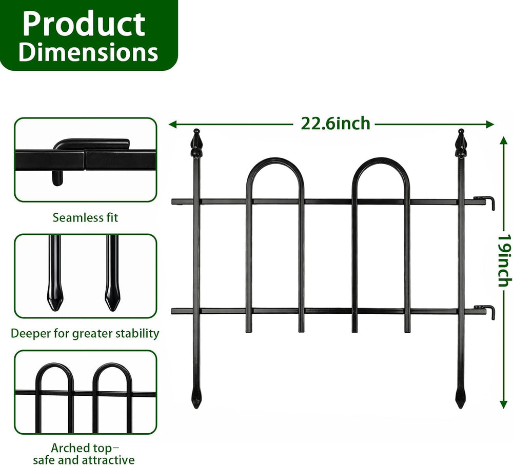 Metal Garden Fence Panels 18'' H x 22'' W, 7.3 Ft Total Lengt...