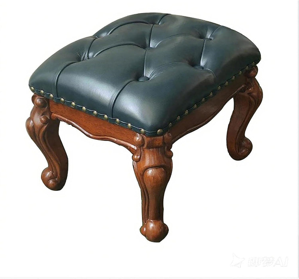 Leather Foot Stool,Vintage Footstools,Wooden Footrest,Upholstered Foot Rest f...