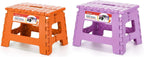 ACSTEP 9 Inch Folding Step Stool 2 Pack, Plastic Foldable Step Stools with Handle, 300 LB Non-Slip Stepping Stool for Kids and Adults, Portable for Kitchen, Bathroom (Orange & Light Purple)