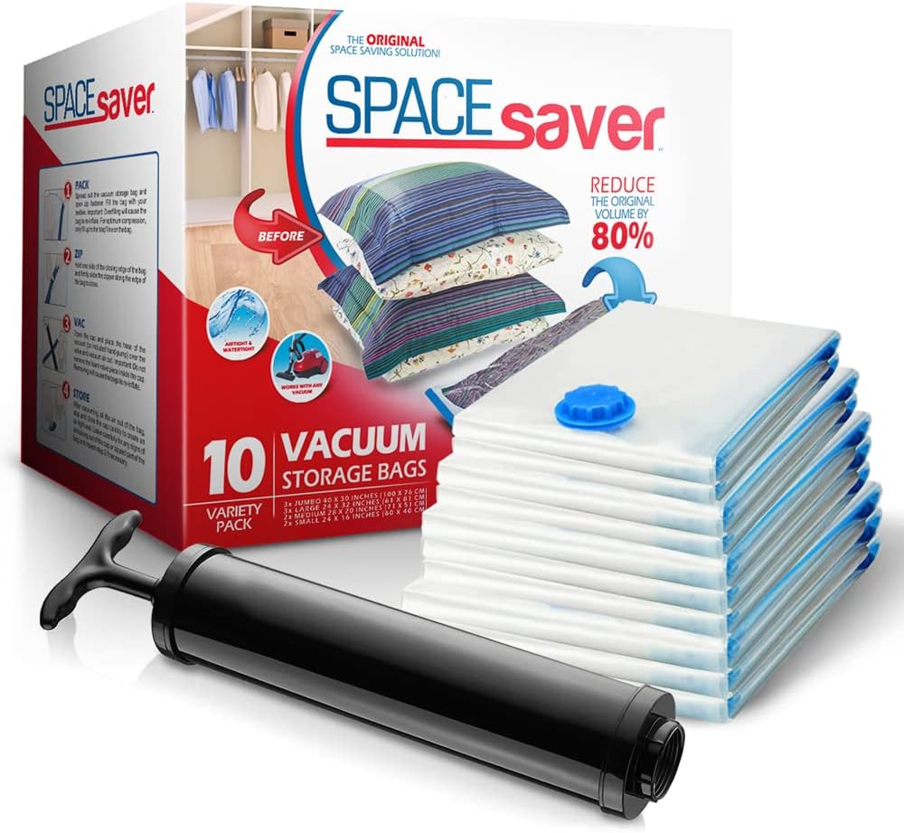 10-Pack Variety Vacuum Storage Bags for Comforters, Blankets & Clothes – Vacuum Sealed Compression Bags with Hand Pump – Space Saver Storage Bags for Bedding,Travel & Organization (2S, 2M, 3L & 3XL)