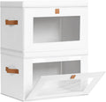 Large Clothing Storage Bins - Collapsible Boxes with Handles & Window, Decorative Organizer Bins with Lids, Fabric Containers for Living Room, Dorm, 2 Pack, White