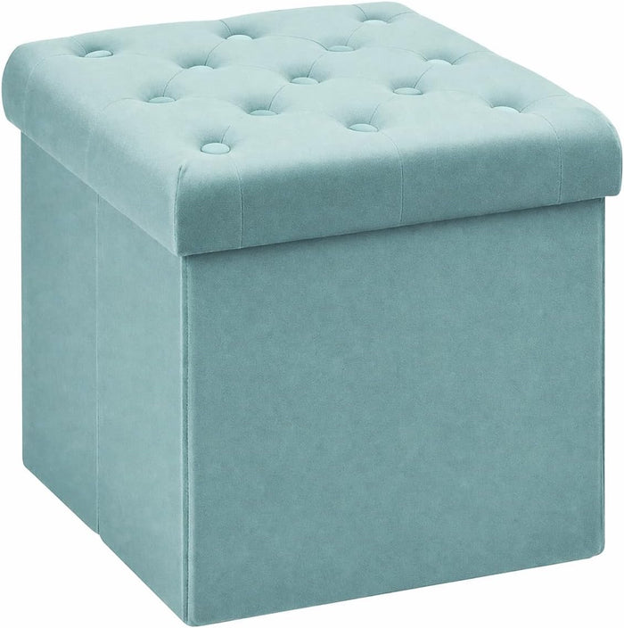 B FSOBEIIALEO Storage Ottoman Cube, Velvet Tufted Folding Ottomans, Teal