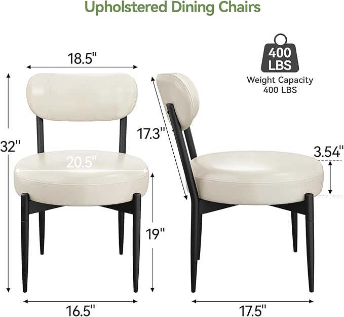 Upholstered Dining Chairs Set of 4, PU Leather Dining Room Chairs with Sturdy Metal Legs, Kitchen Chairs for Dining Room/Kitchen/Restaurant/Hotel, Modern Style, White