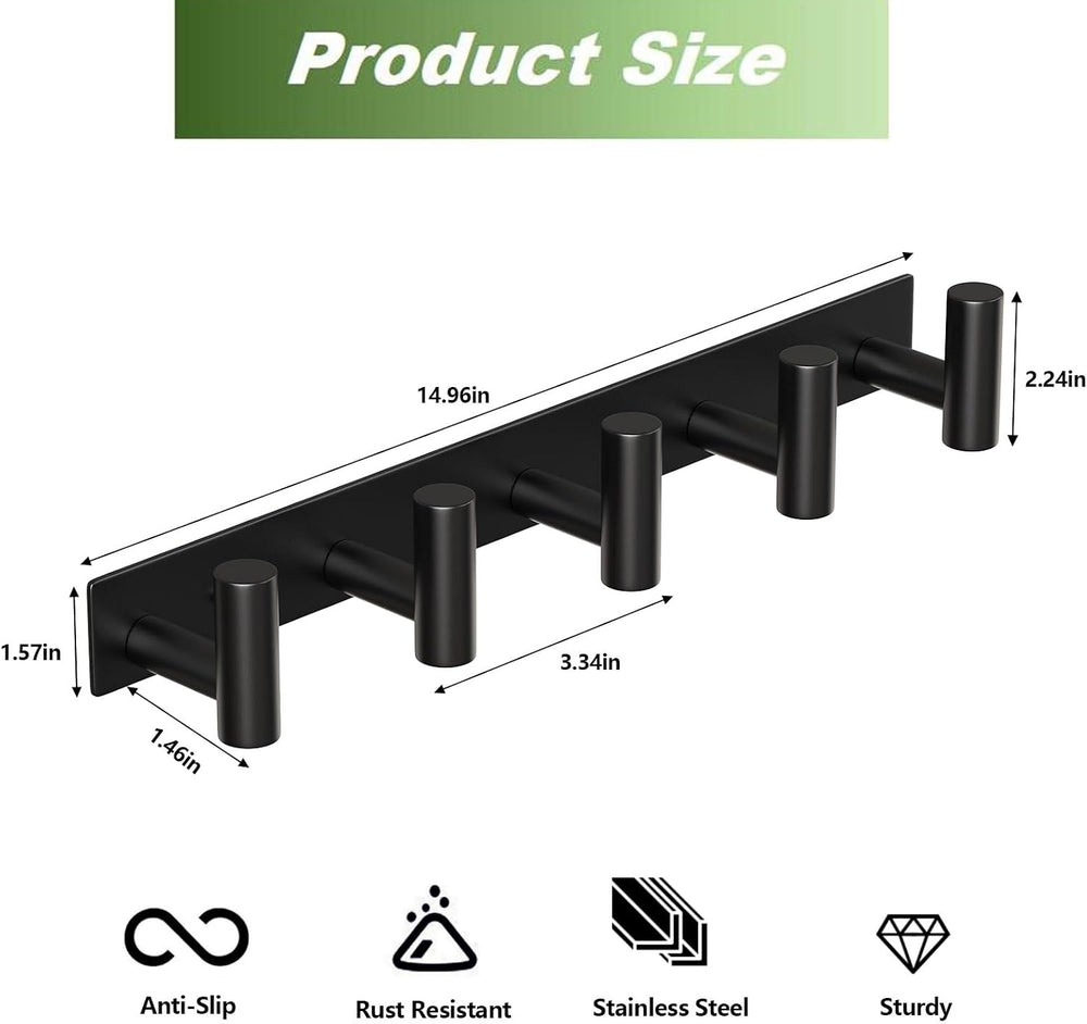 Coat Rack Wall Mounted with 5 Hooks,Heavy Duty Stainless Steel Wall Hooks for...