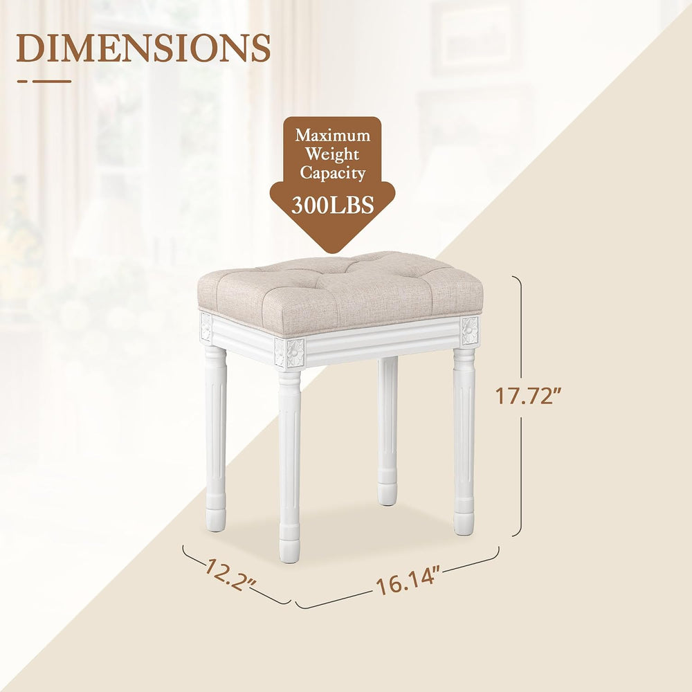 LUE BONA Upholstered Fabric Vanity Bench Seat, Makeup Stools for Vanity, Squa...