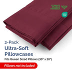 Queen Pillow Cases - 2 Pack - Super Soft Pillowcase Covers - Envelope Enclosure - Hotel Quality Pillow Protectors - Wrinkle Free, Shrink and Stain Resistant - Machine Washable - 20" x 30" (Burgundy)