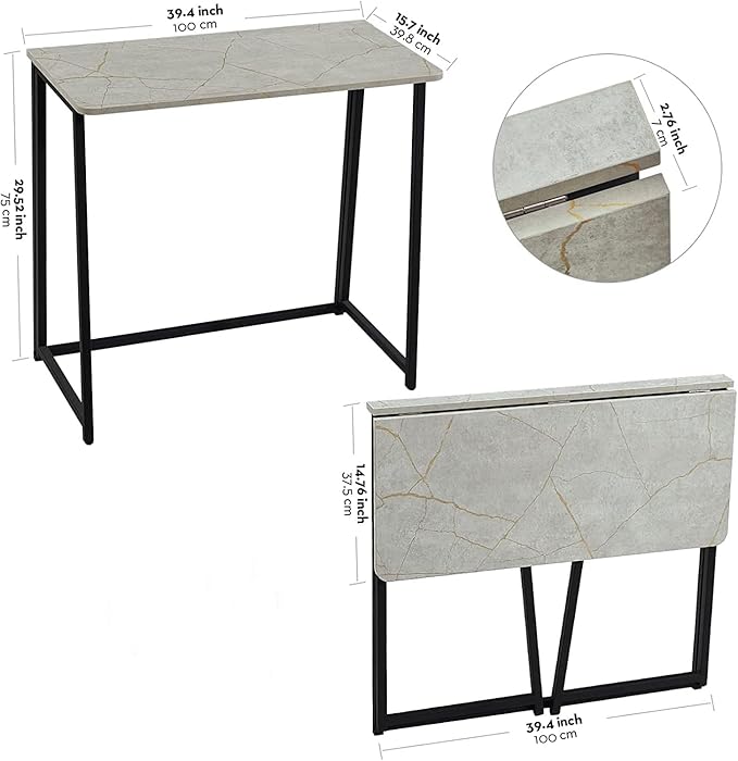 WOHOMO Folding Desk, Small Writing Desk 39.4", Space-Saving Foldable Laptop Table Writing Workstation for Home Office, Easy Assembly, Grey