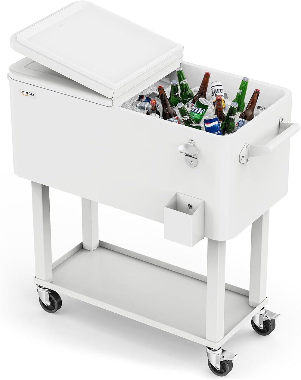 VINGLI Rolling Ice Chest, Portable Patio Party Bar Drink Cooler Cart, with Sh...