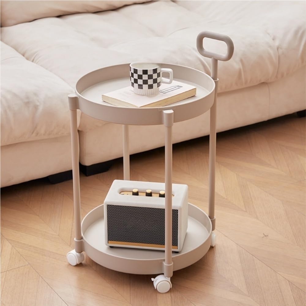 Sofa Side Table, Decorative Table with Universal Wheels, Metal Frame Coffee T...