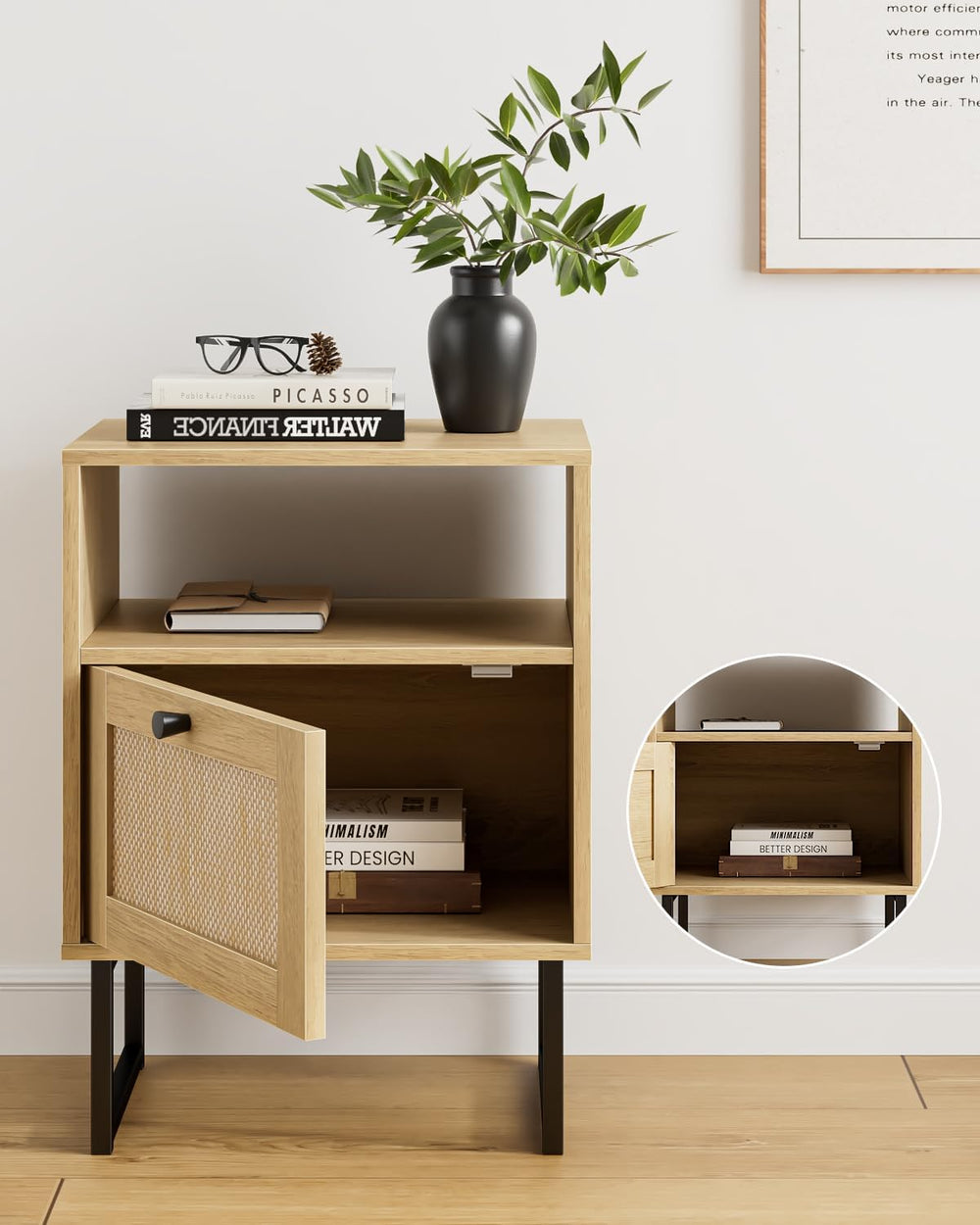 Masupu Extra Large Rattan Nightstand,Modern Boho Farmhouse Wood Bedside Table...
