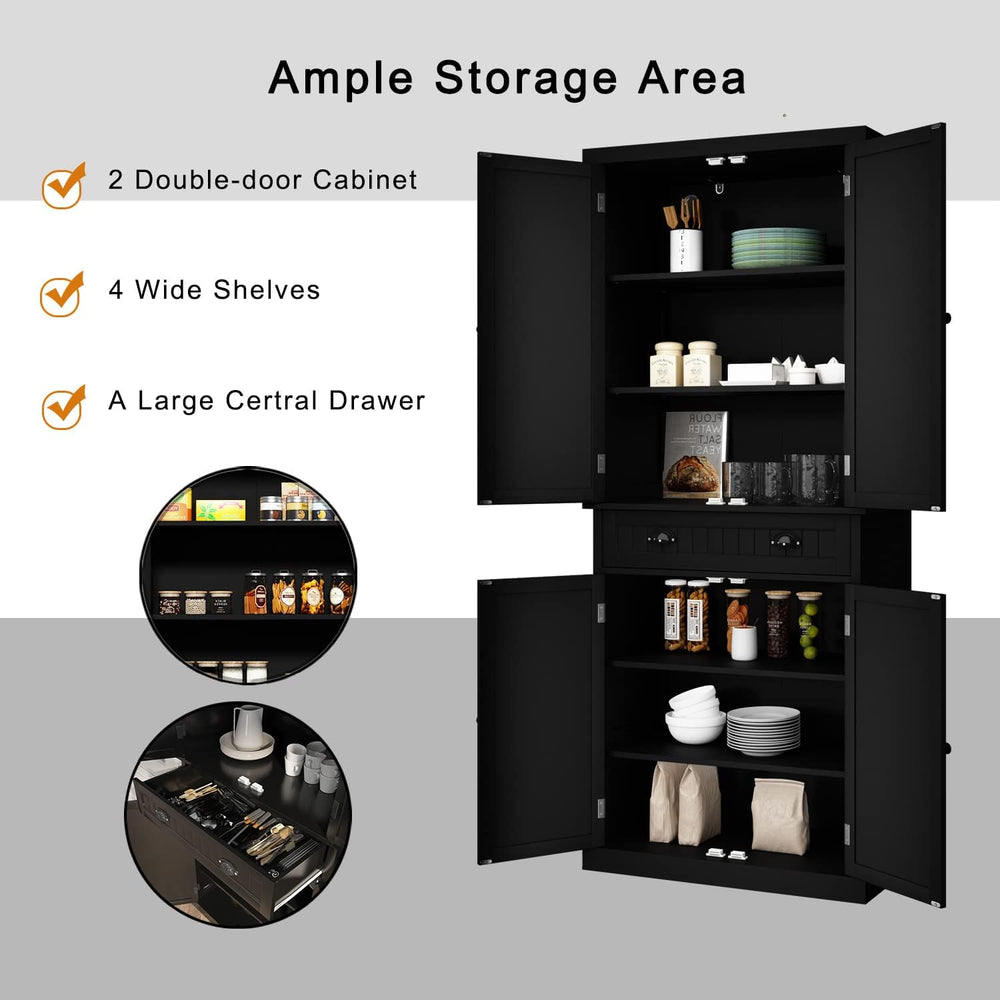 HLR 72" Kitchen Pantry Storage Cabinet, Freestanding Larder Cupboard wit...