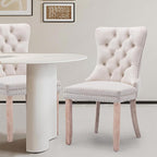 Velvet Upholstered Dining Chairs Set of 6, Modern Style Kitchen Side Chairs with Nailhead Trim and Wood Legs,Metal Pulling Ring for Dining Room Living Room(Beige,Set of 6)