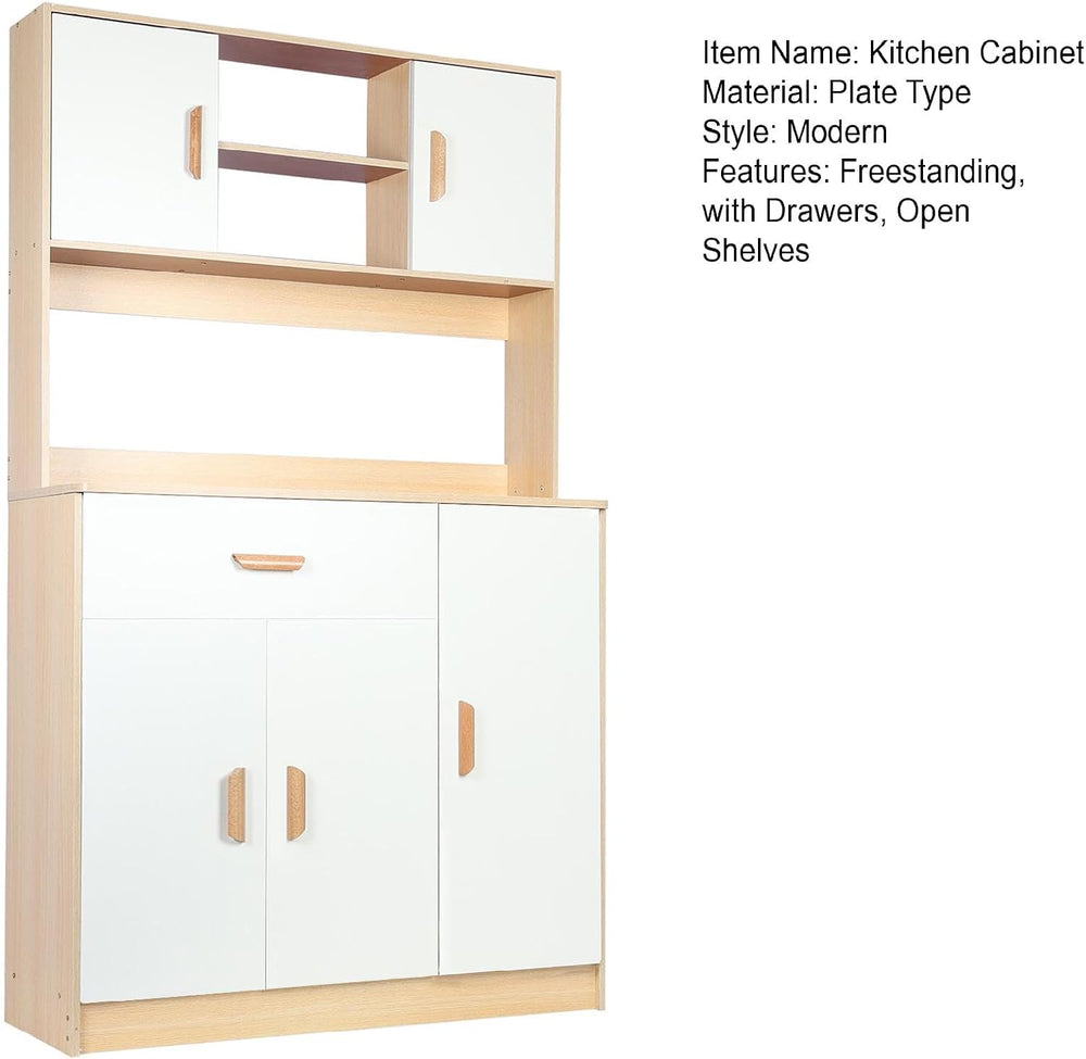 Freestanding Kitchen Pantry Cabinet, Hutch Cabinet with Storage, Tall Sideboa...