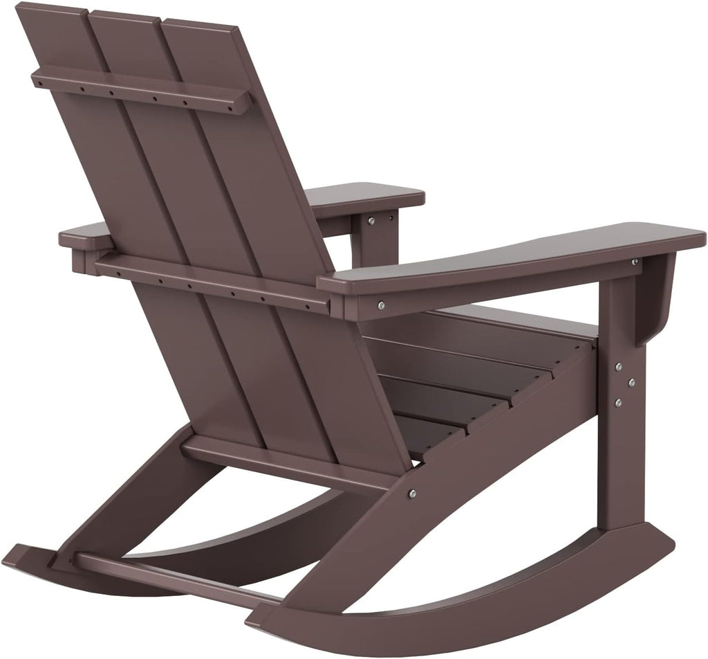 WestinTrends Ashore Patio Rocking Chairs Set of 2, All Weather Poly Lumber Plank Adirondack Rocker Chair, Modern Farmhouse Outdoor Rocking Chairs for Porch Garden Backyard and Indoor, Dark Brown