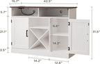 MHOM Farmhouse Coffee Bar Cabinet with Prower Outlets, Rustic Liquor Cabinet with Wine Rack, Wooden Wine Cabinet for Dining Room & Living Room, White