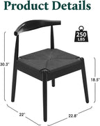 Farini Mid Century Modern Dining Chairs Set of 4, Solid Wood Frame Kitchen Chairs with Woven Upholstered Seat for Dining Room & Breakfast Nook,Black-Black