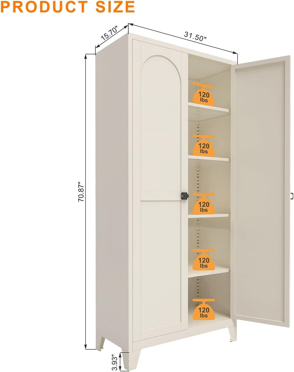 Spaco 71" 2 Shapely Doors Metal Pantry Cabinet,Freestanding Kitchen Stor...