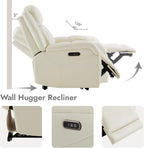 Watson & Whitely Genuine Leather Wall Hugger Power Recliner, Cream | Recliner Chair for Adults, Power Headrest, USB/Type-C Charging Ports, Electric Reclining Sofa Chair for Living Room, RV