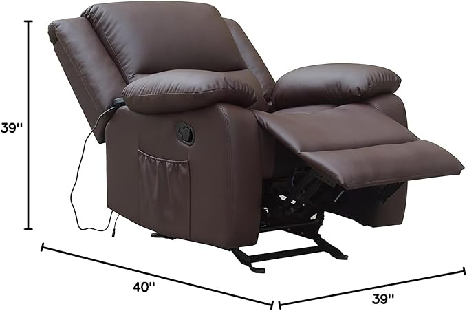 Massage Leather Recliner Chair with Heat and USB Charging Port (Brown)