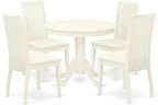 East West Furniture ANIP5-LWH-C 5 Piece Kitchen Table & Chairs Set Includes a Round Dining Room Table with Pedestal and 4 Linen Fabric Upholstered Chairs, 36x36 Inch, Linen White