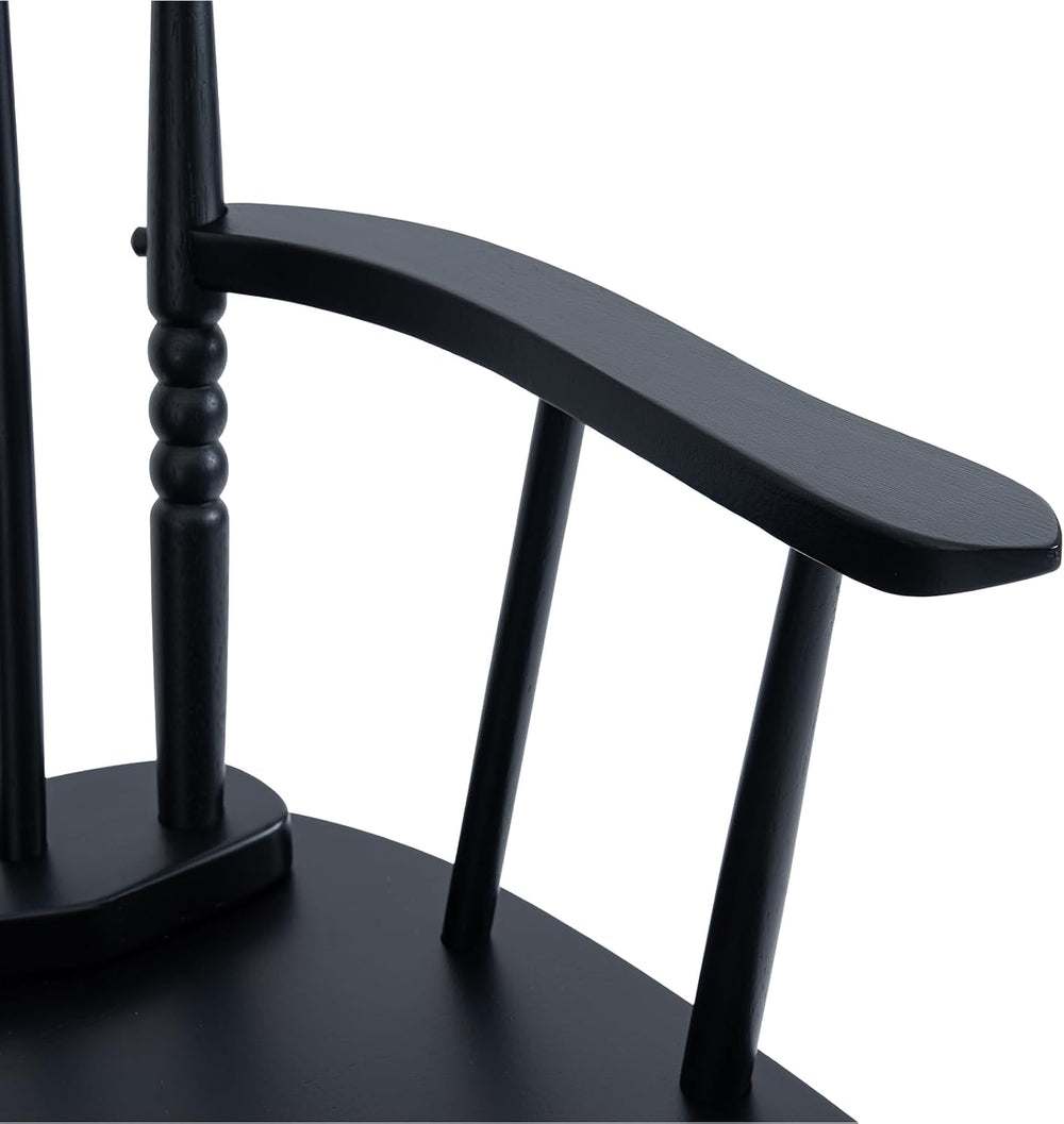 Windsor Dining Bench Entryway Bench, Black | Spindle Back, with Armrest, Stur...