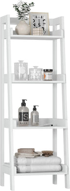 UTEX Freestanding Bathroom Storage Shelf with 4-Tier Ladder Design, White | 4 Fixed Shelves, A-Frame Ladder Design, Side and Back Guards, Anti-Tip Design, 14.69" W × 11.42" D × 42.7" H