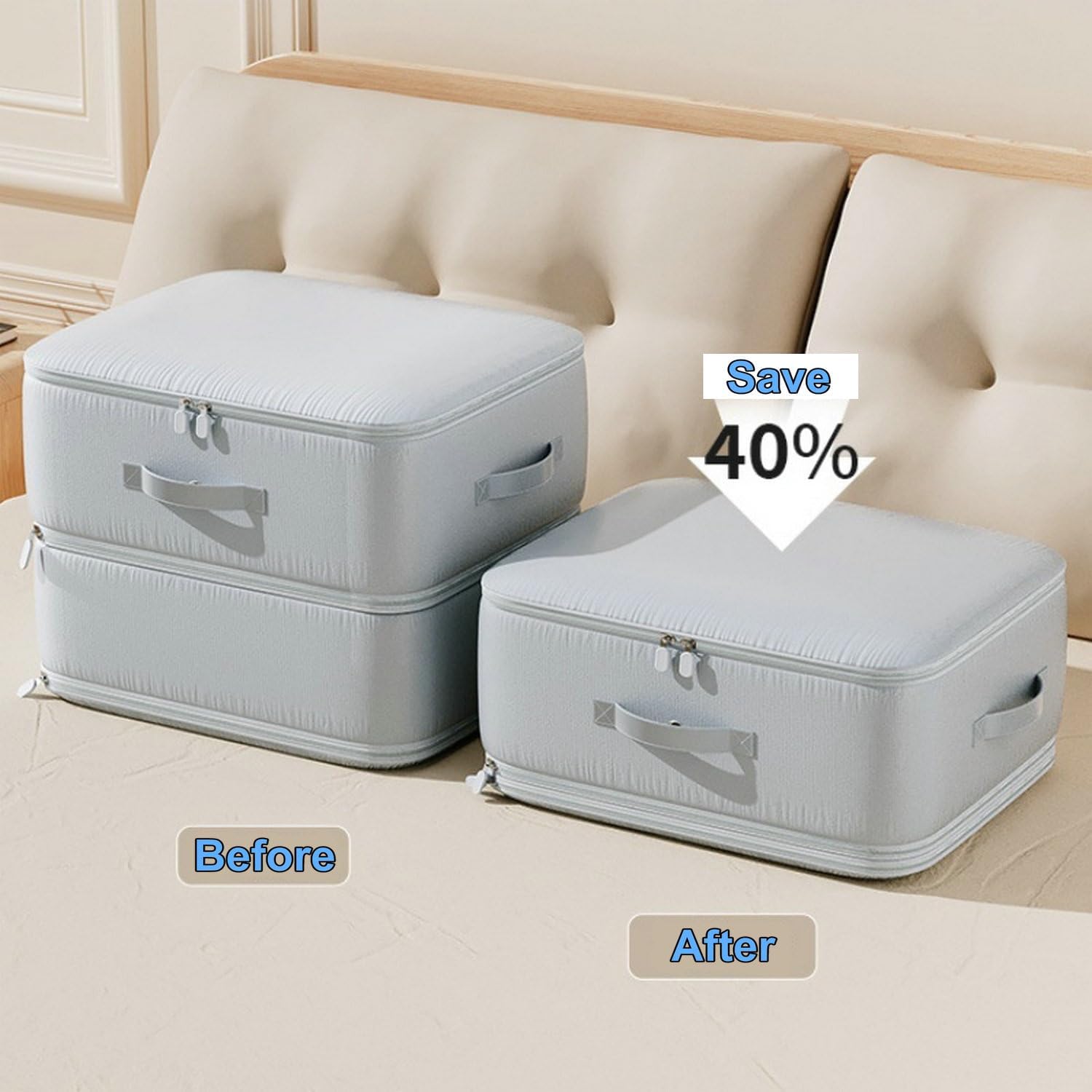 Ultra Space Saving Self Compression Organizer, 2025 New Large Capacity Storage Bag, Self Compression Heavy Duty Organizer for Comforters Blanket Bedding Duvet (Gray, Thin Version, X-Large, 21x17x24in)