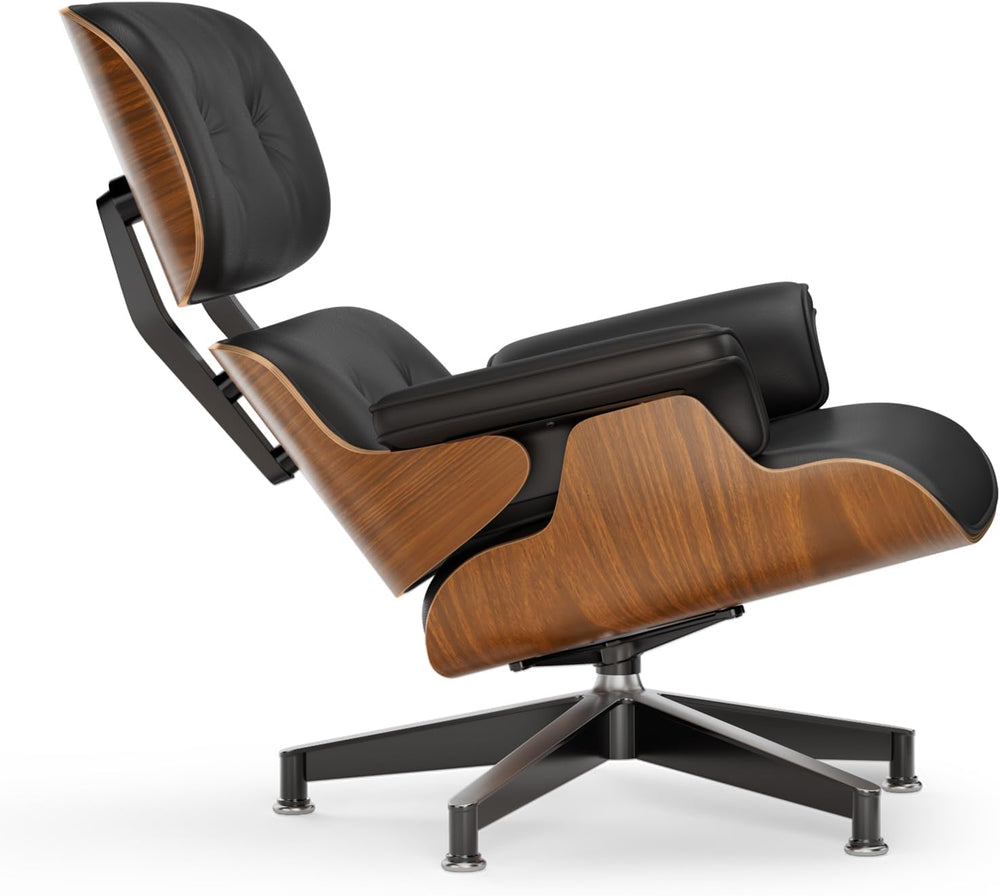 Top Black PU Leather, Mid Century Chaise Lounge Chair and Ottoman, Modern Cha...