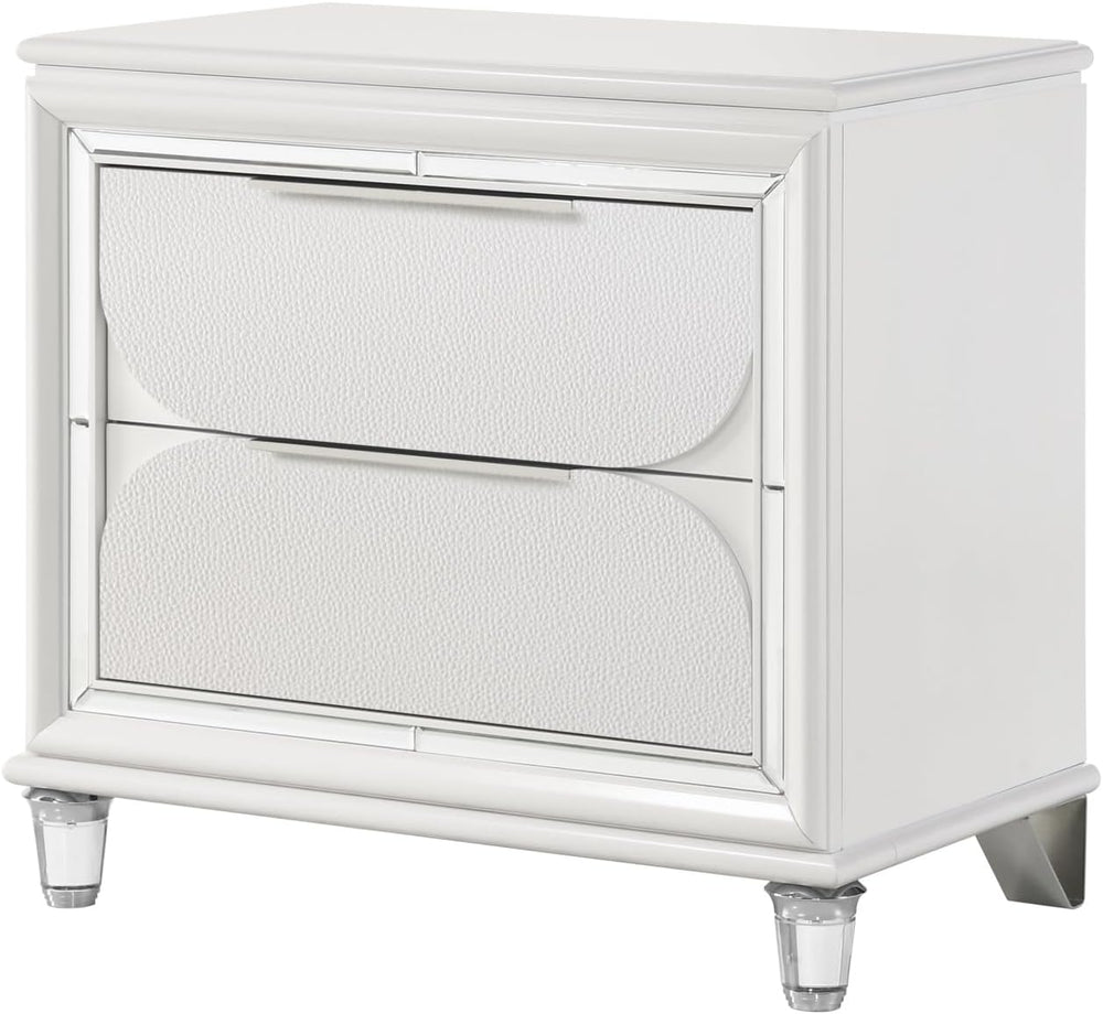 Pearl White 2-Drawer Nightstand with Acrylic Crystal Legs,for Small Spaces