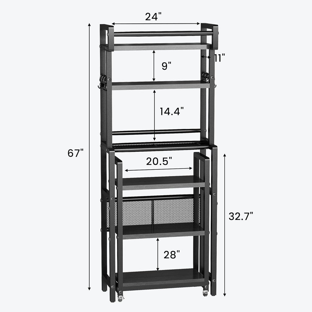 Recaceik 6-Tier Over The Toilet Storage Shelf with Cart, Freestanding Above Toilet Shelf Rack, Farmhouse Bathroom Organizer Shelves, Space Saver (Black)
